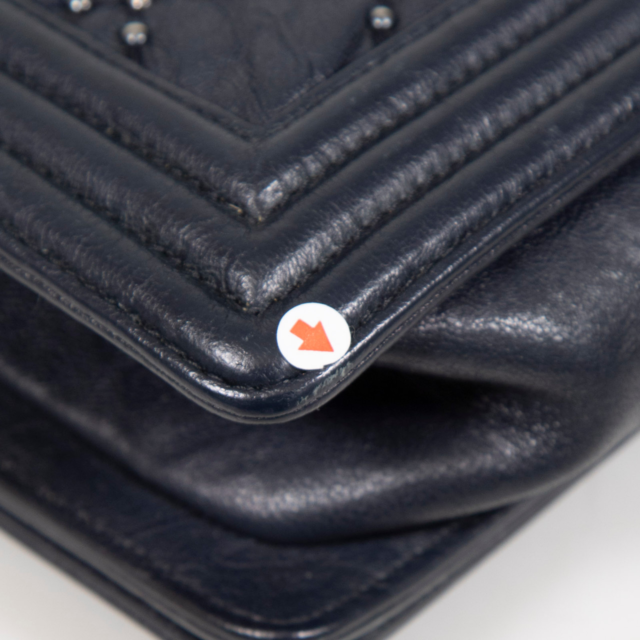 Chanel Vintage Navy Leather Studded Boy Bag