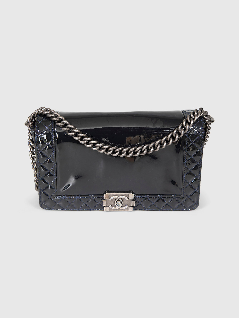 Chanel 2013-14 Black Patent Reverso Boy Bag