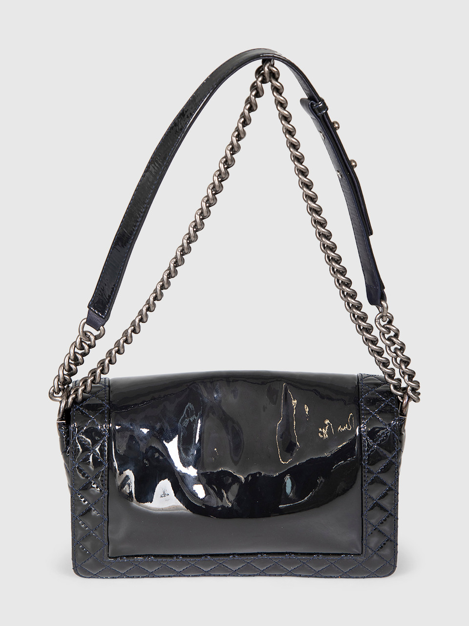 Chanel 2013-14 Black Patent Reverso Boy Bag