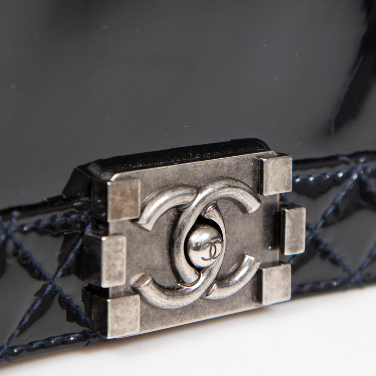 Chanel 2013-14 Black Patent Reverso Boy Bag