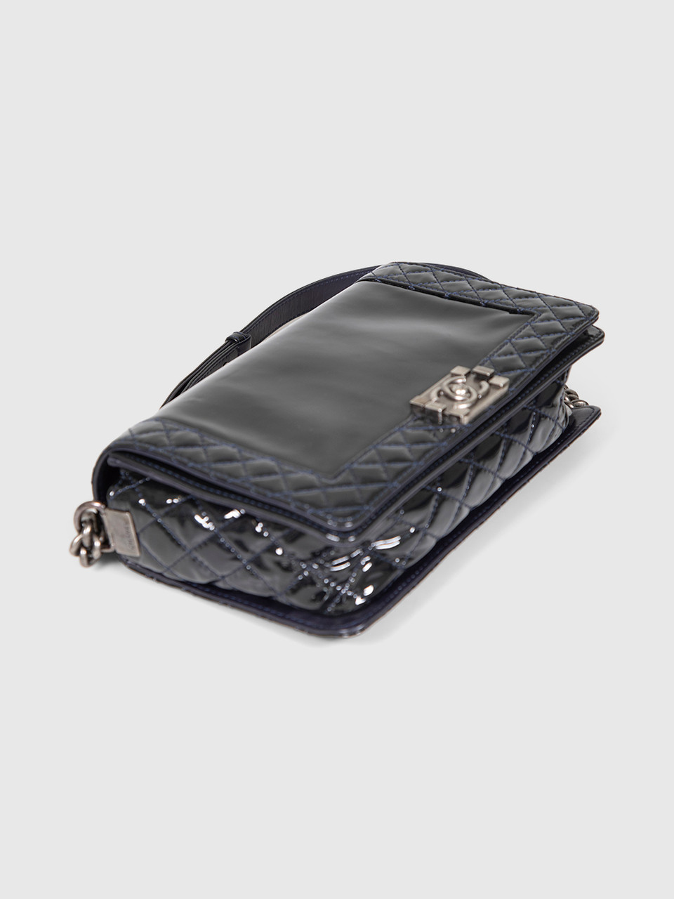 Chanel 2013-14 Black Patent Reverso Boy Bag