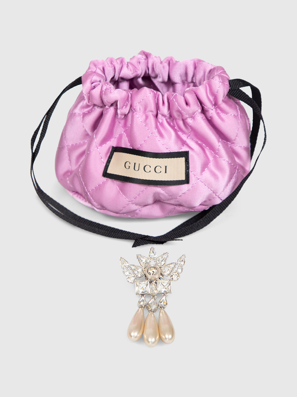 Gucci Crystal & Faux Pearl Brooch