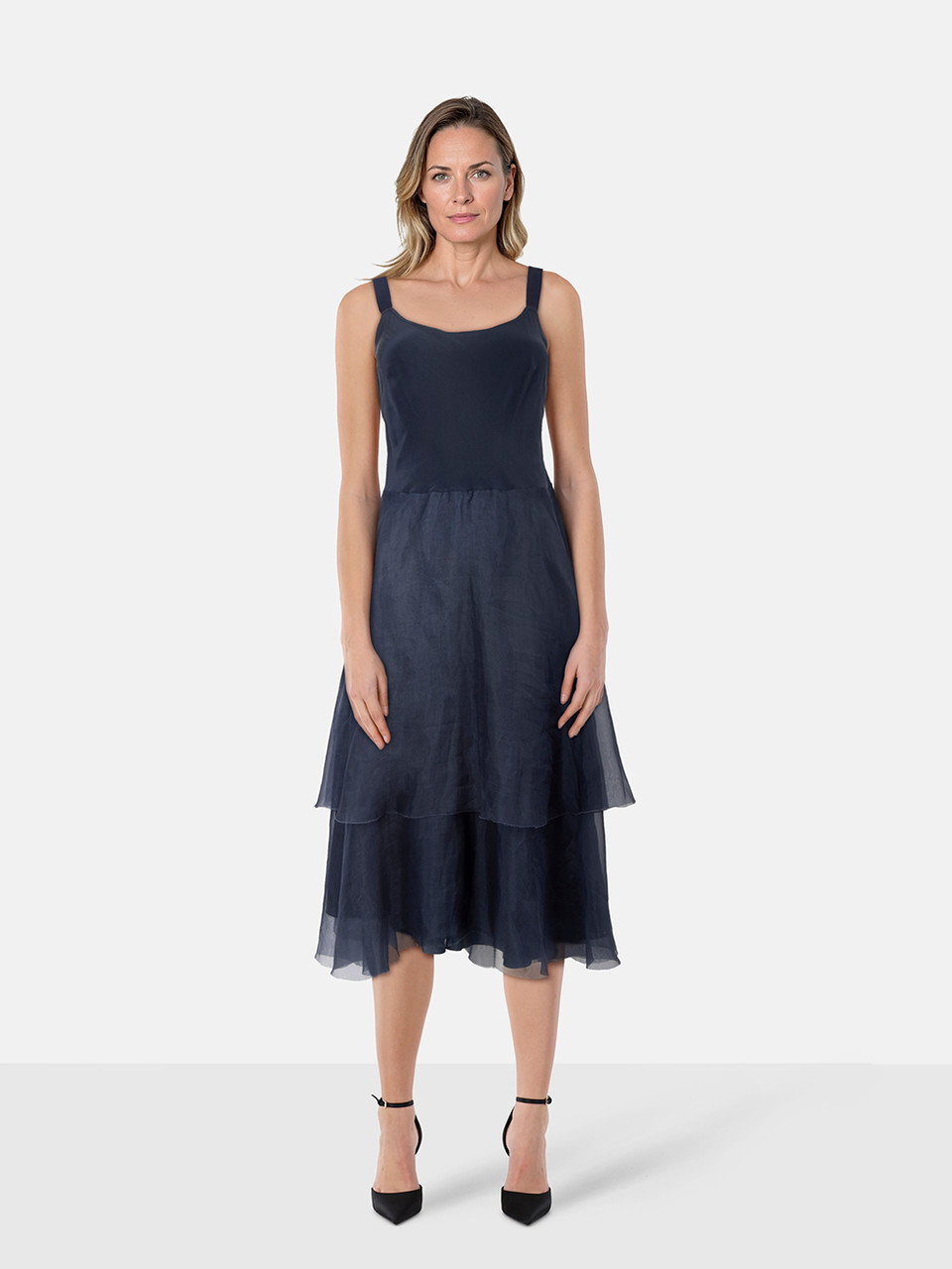 Louiza Babouryan Navy Silk Layered Dress