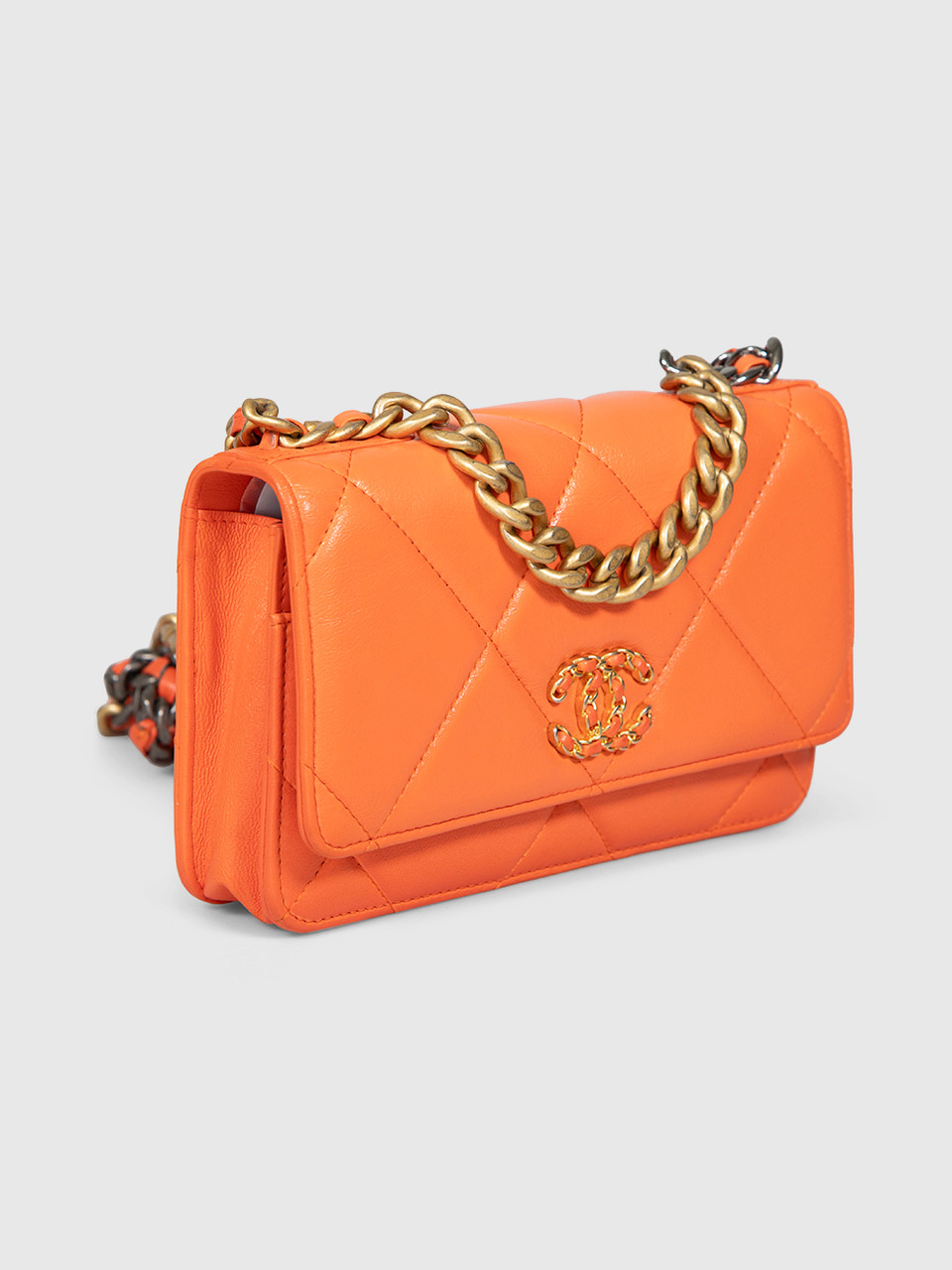 Chanel 2019 Orange Leather 19 Wallet on Chain