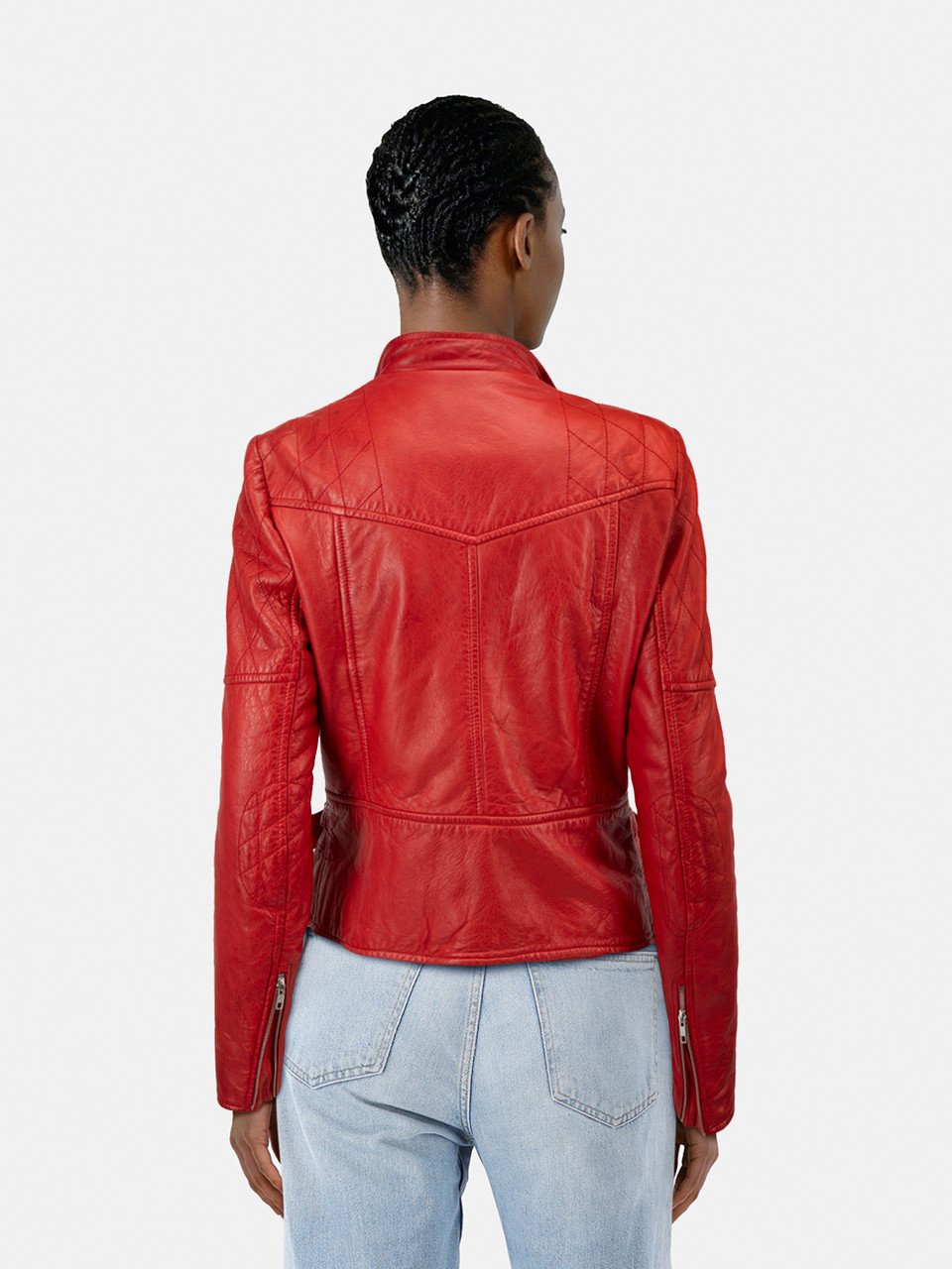 Joseph Red Quilted Leather Biker Jacket