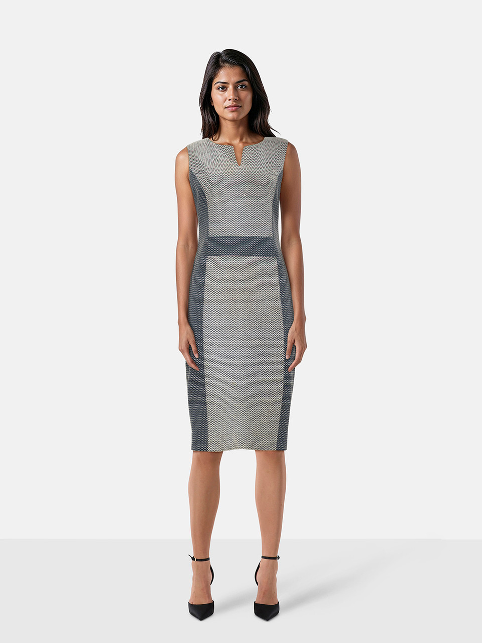 Carolina Herrera Grey Patterned Midi Pencil Dress