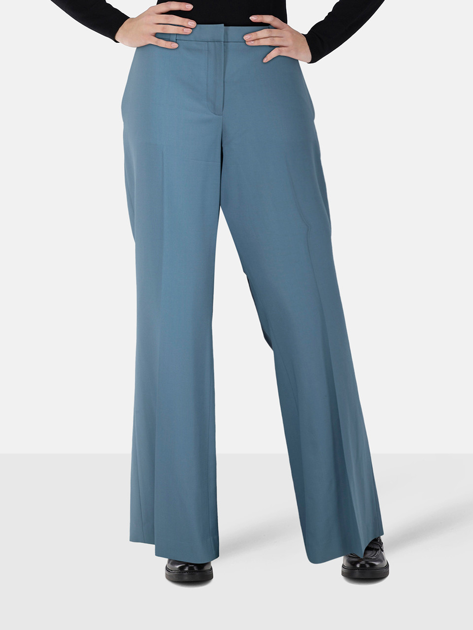 Theory Blue Wool Wide Leg Trousers