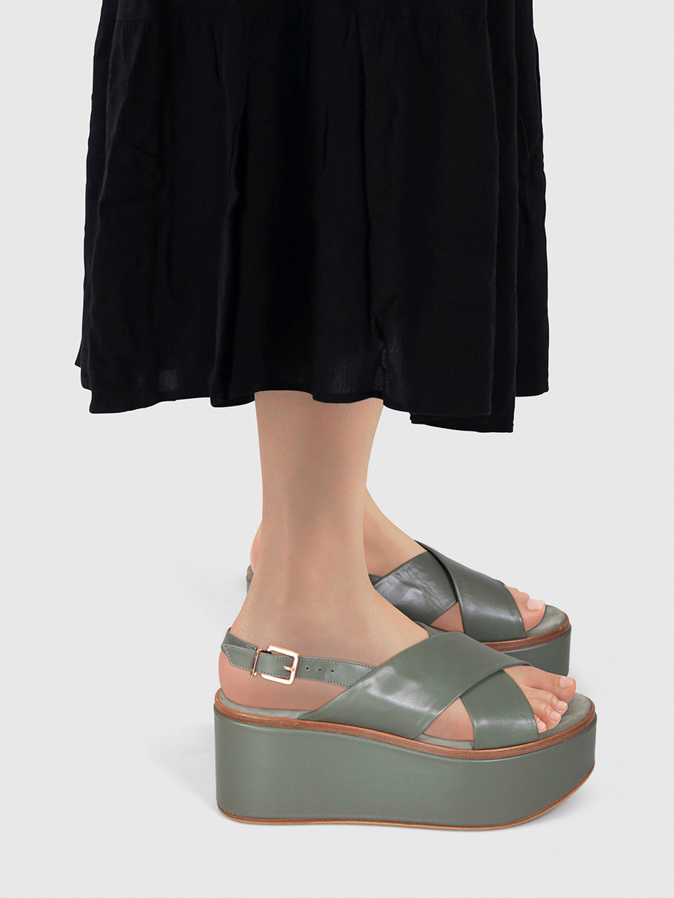 Clergerie Khaki Paris Criss Cross Sandals