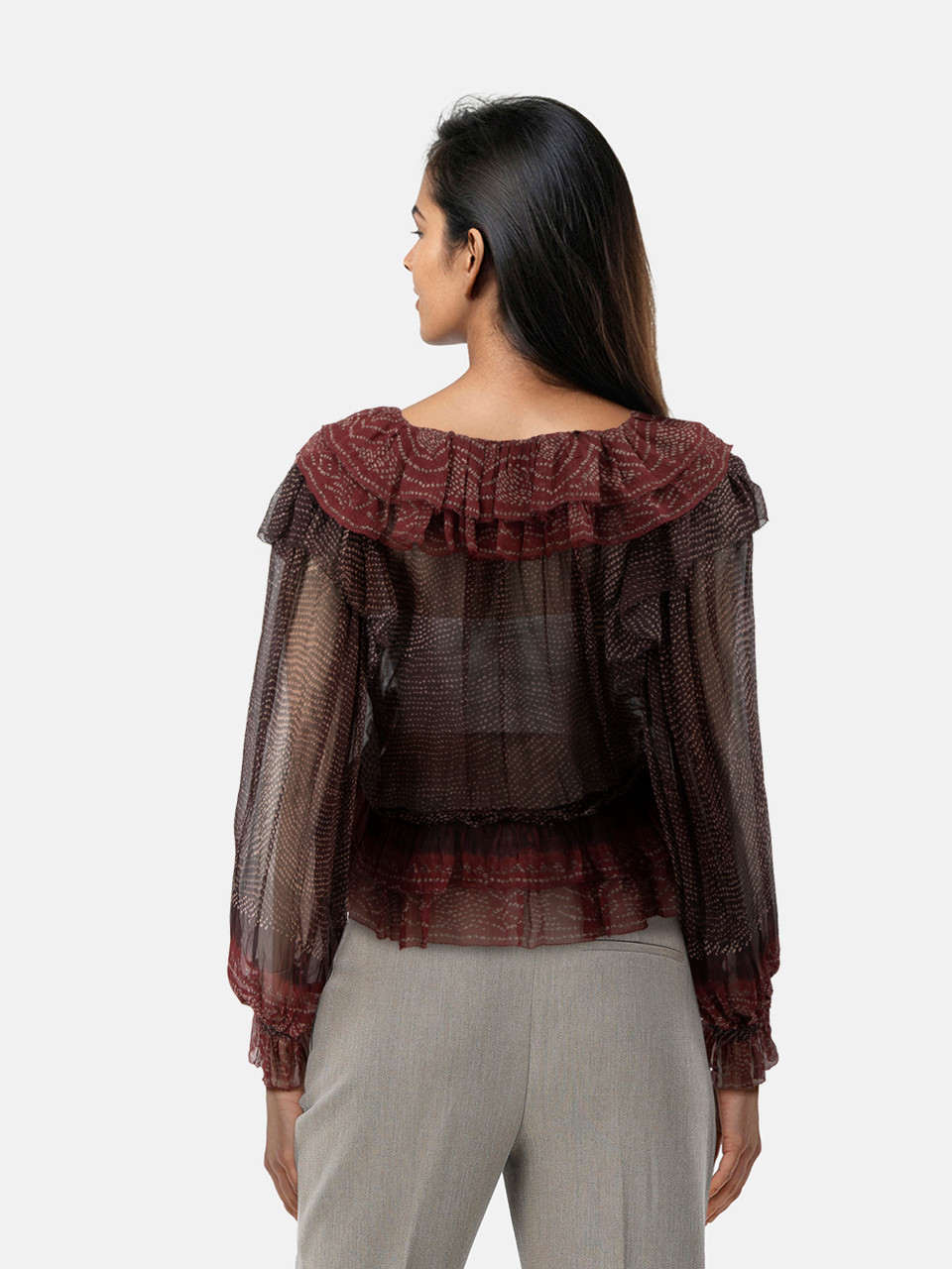 Ulla Johnson Brown Silk Sheer Ruffle Blouse