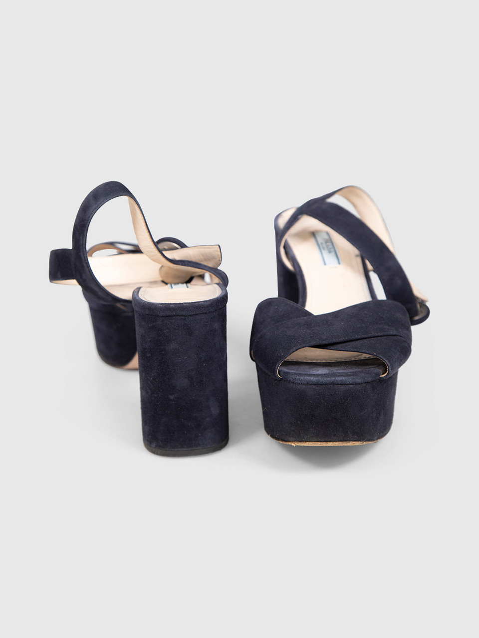 Prada Navy Suede Platform Sandals