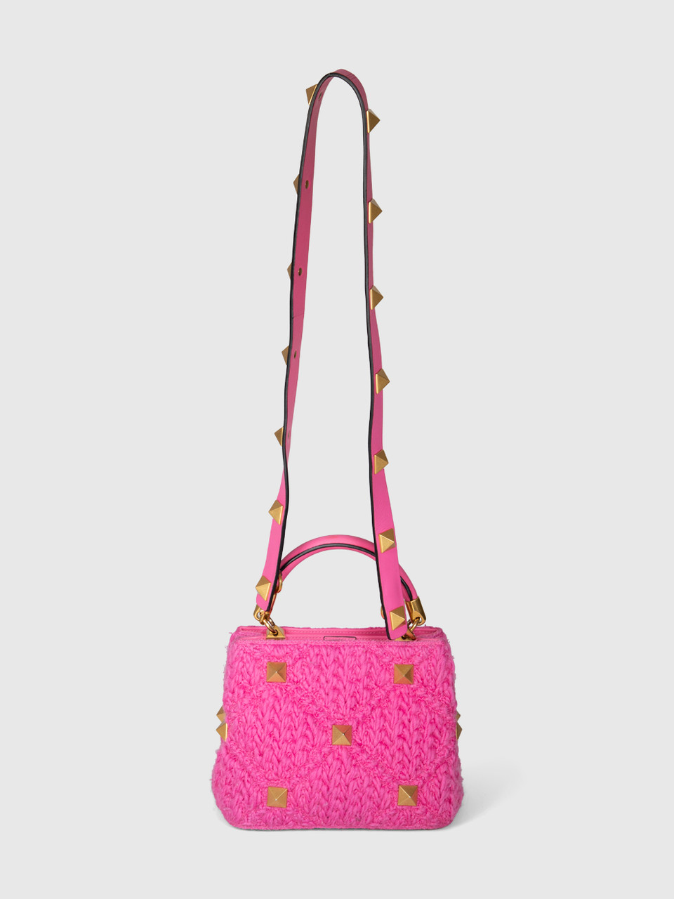 Valentino Garavani Pink Roman Stud Knit Top Handle Bag