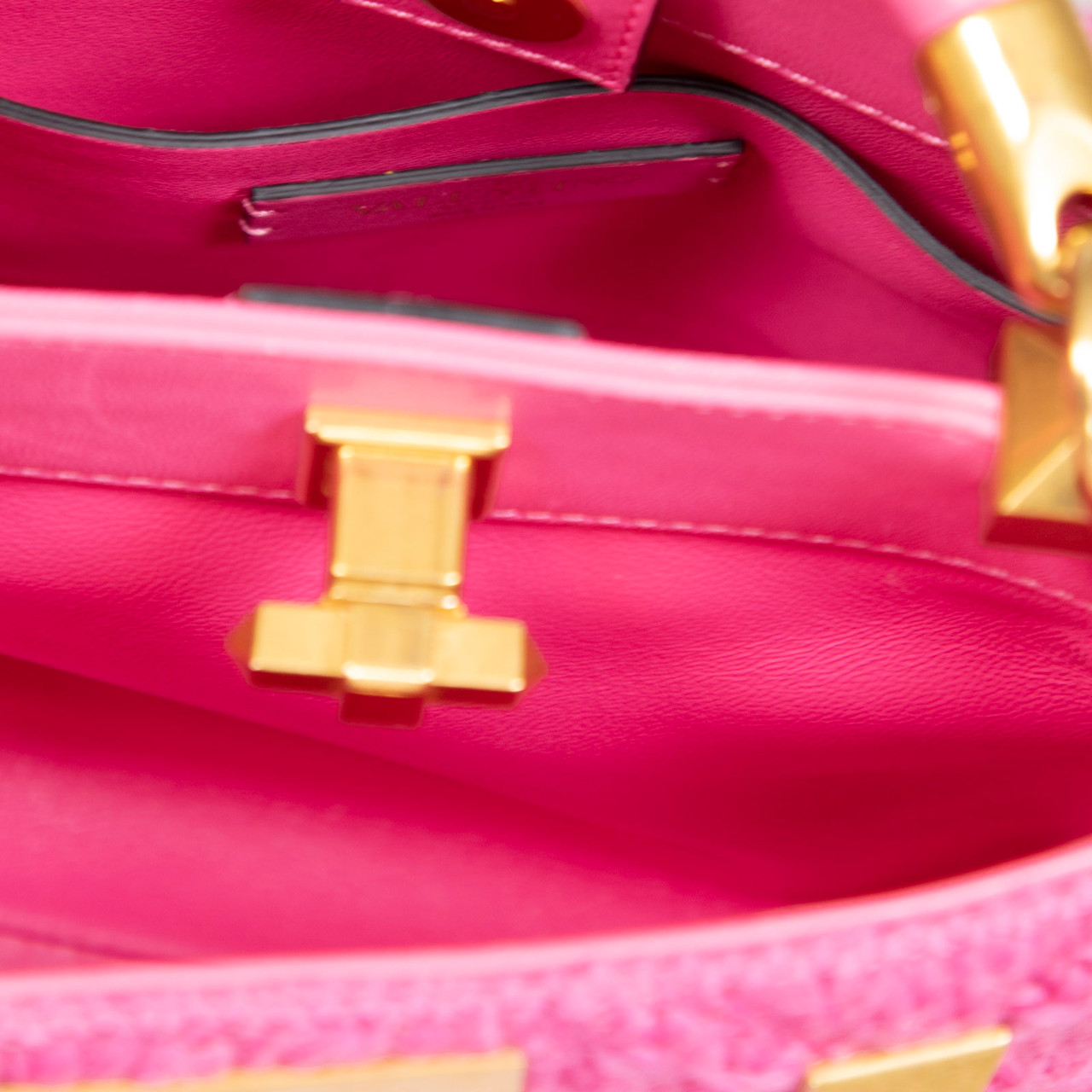 Valentino Garavani Pink Roman Stud Knit Top Handle Bag