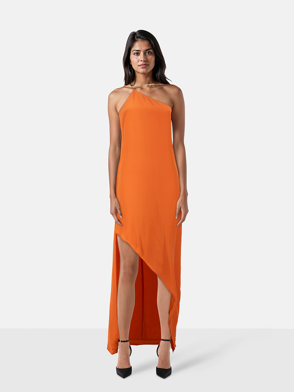 Pinko Pinko by Arzu Sabanci Orange Silk Asymmetric Dress