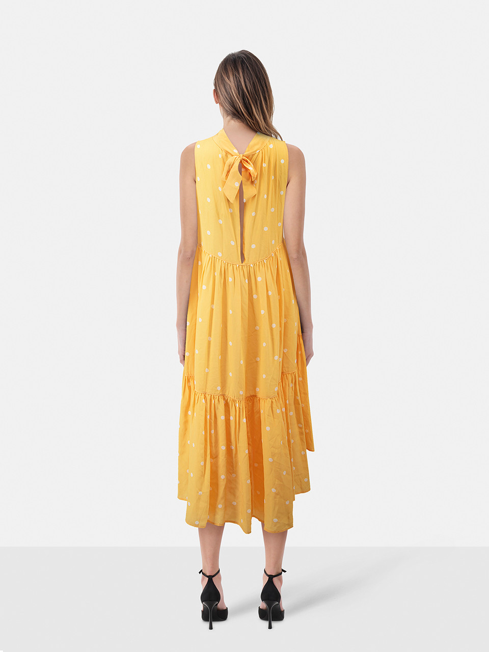 asceno long neck tie dress Asceno Yellow Polkadot Long Neck Tie Dress