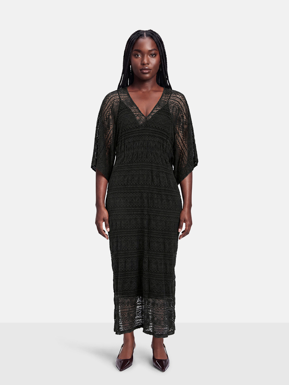 Pink Memories Black Crochet Midi Dress