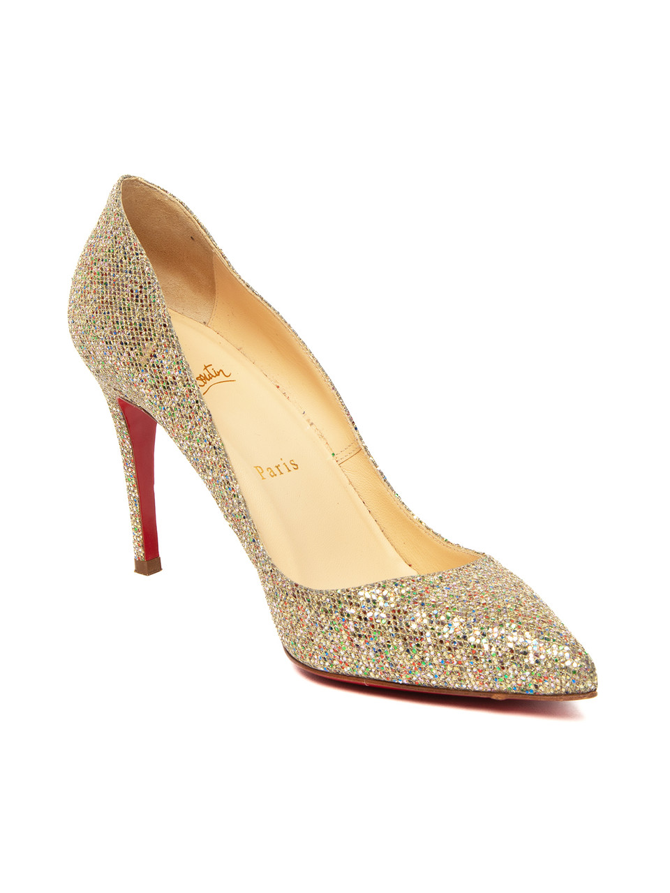 Christian Louboutin Champagne and Multicolour Low Heels