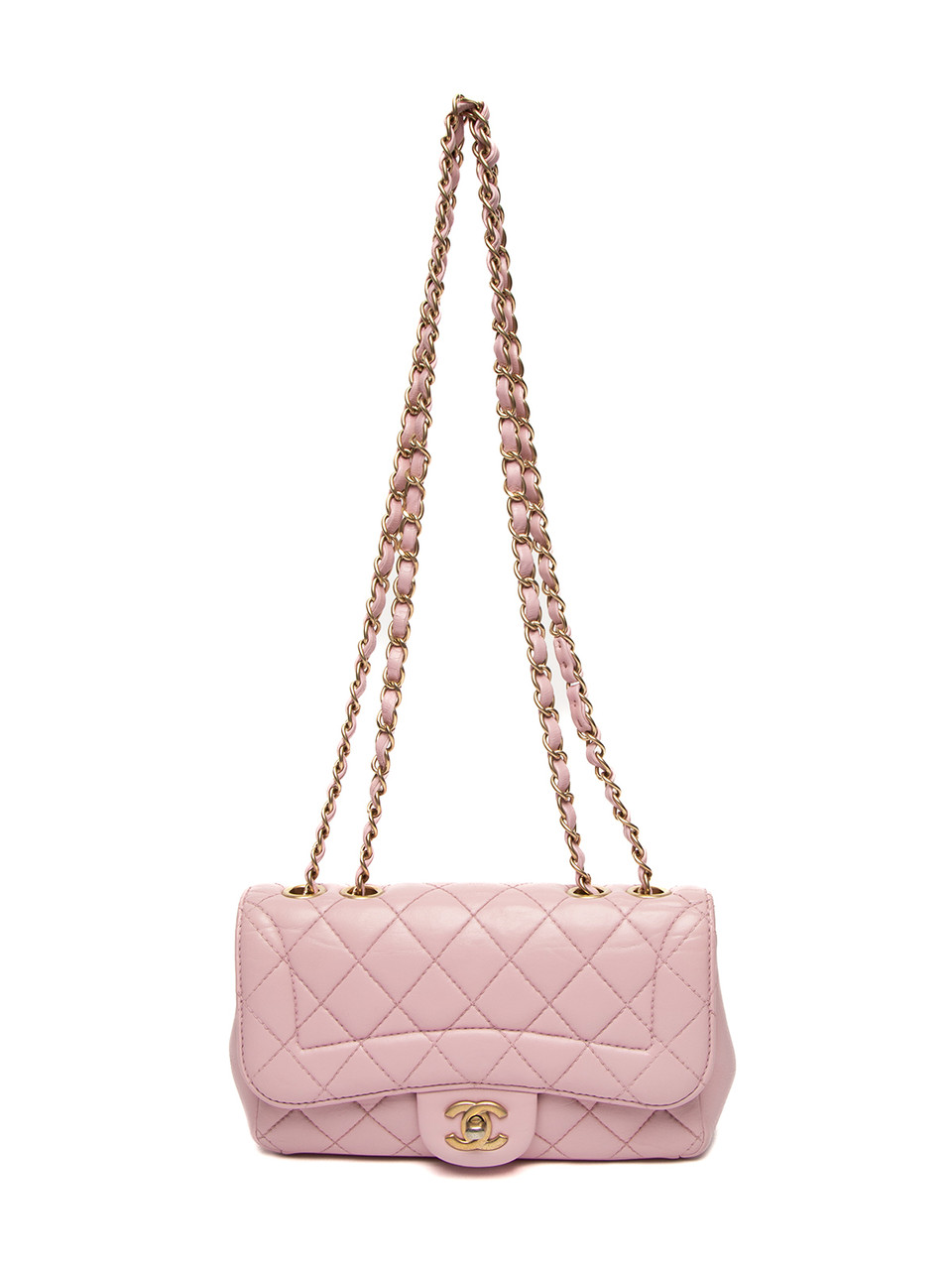 Chanel Mini Overstitch Baby Pink Flap Bag with Gold Hardware