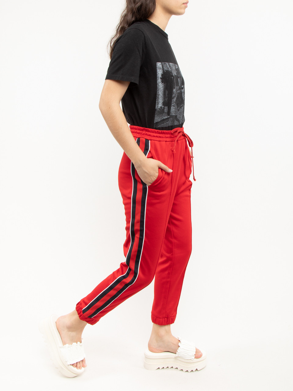 GUCCI Jacquard trousers GG in jogger style with tuxedo stripes in black  green red