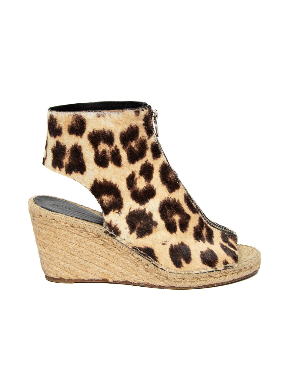 Leopard Print Pony Hair Peep Toe Wedged Espadrilles