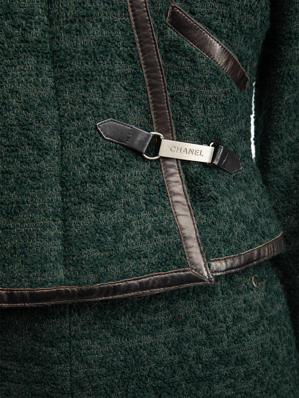 Chanel Vintage Tweed Set with Leather Trim