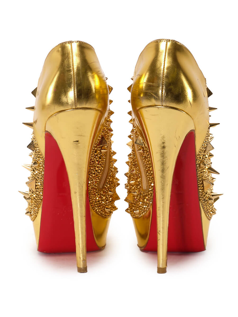 Christian Louboutin Specchio Mirror Gold 3 Leather Slingback Studded Heels  36 Golden ref.632424 - Joli Closet