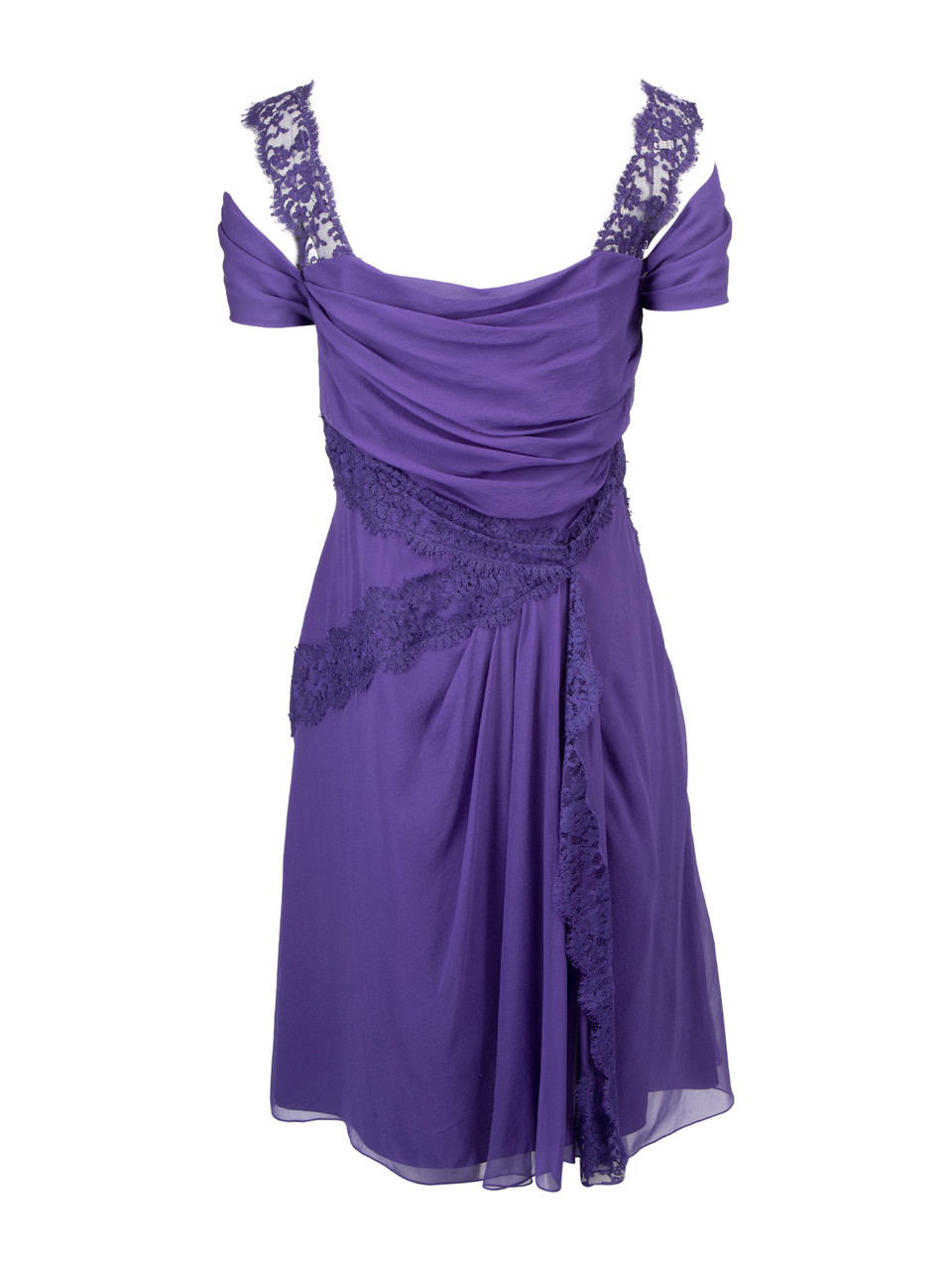 Alberta Ferretti Multi Layer Round Neck Dress with Lace Details