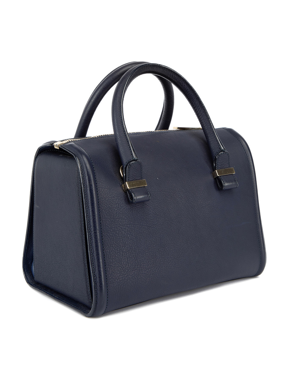 Victoria Beckham Navy Blue Leather Seven Bowling Rolled Handle Bag