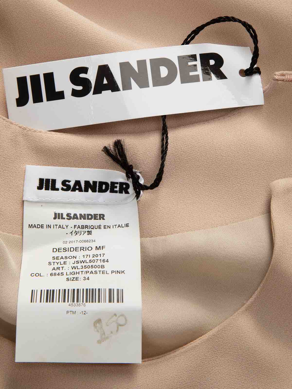 Jil Sander Pastel Nude Long Sleeve Silk Dress