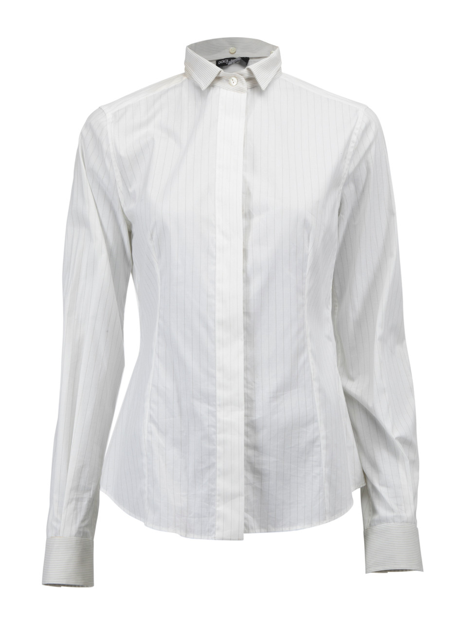 Dolce & Gabbana White Cotton Pinstripe Detachable Collar Shirt