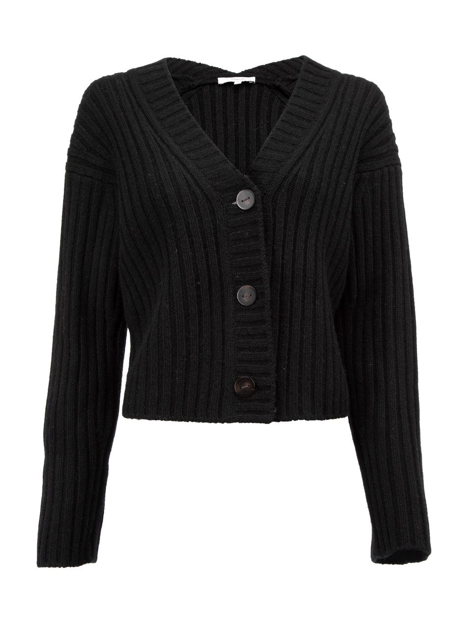 Vince Black Wool and Cashmere Cropped Button Up Cardigan