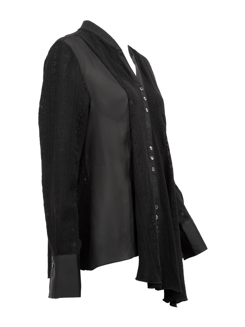HIGH Everyday Couture Black Sheer Lace Button Up Shirt