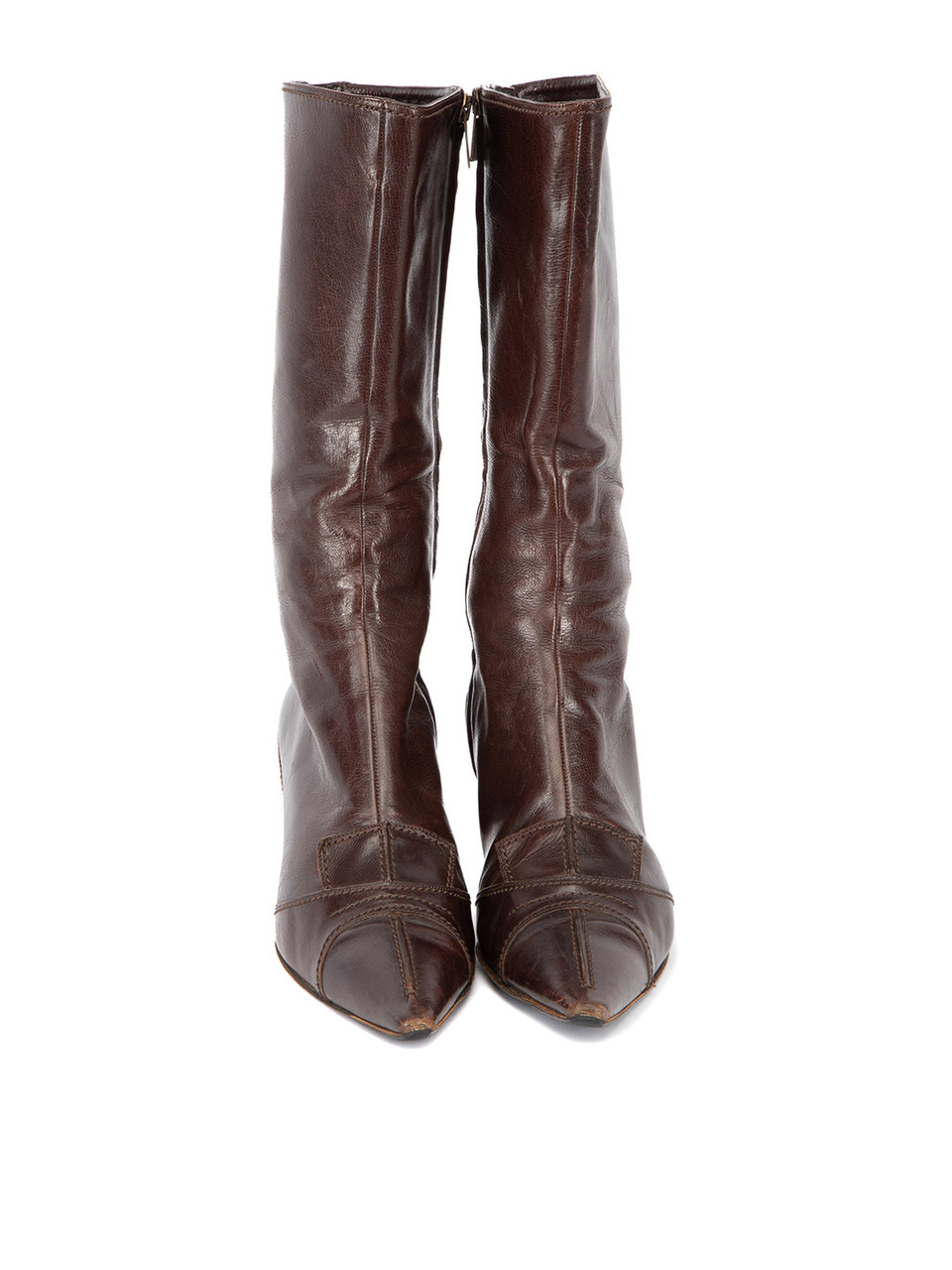 Yves Saint Laurent Brown Pointed Toe Leather Calf Boots