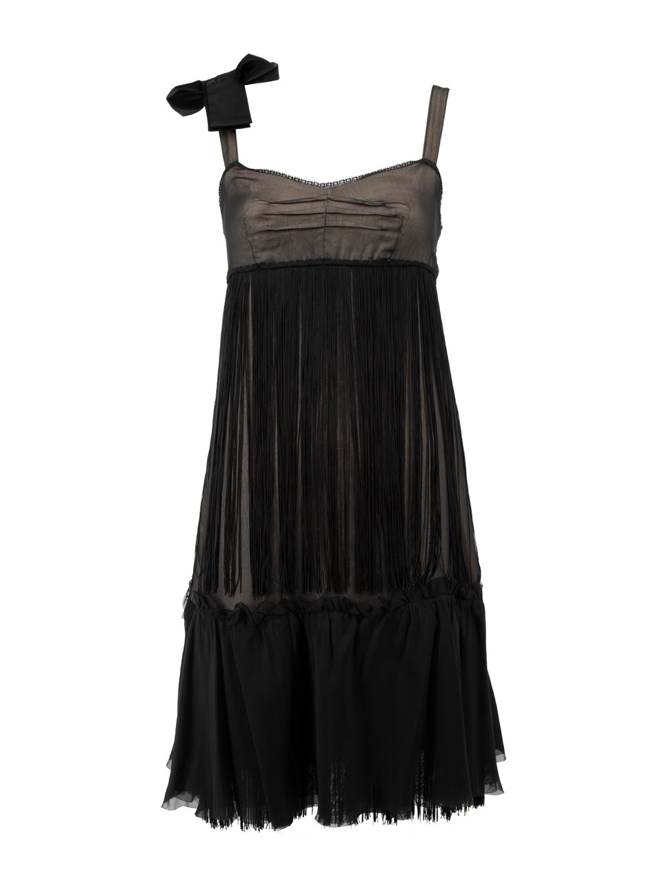 Dolce & Gabbana Black Silk Bow Accent Tassel Mini Dress