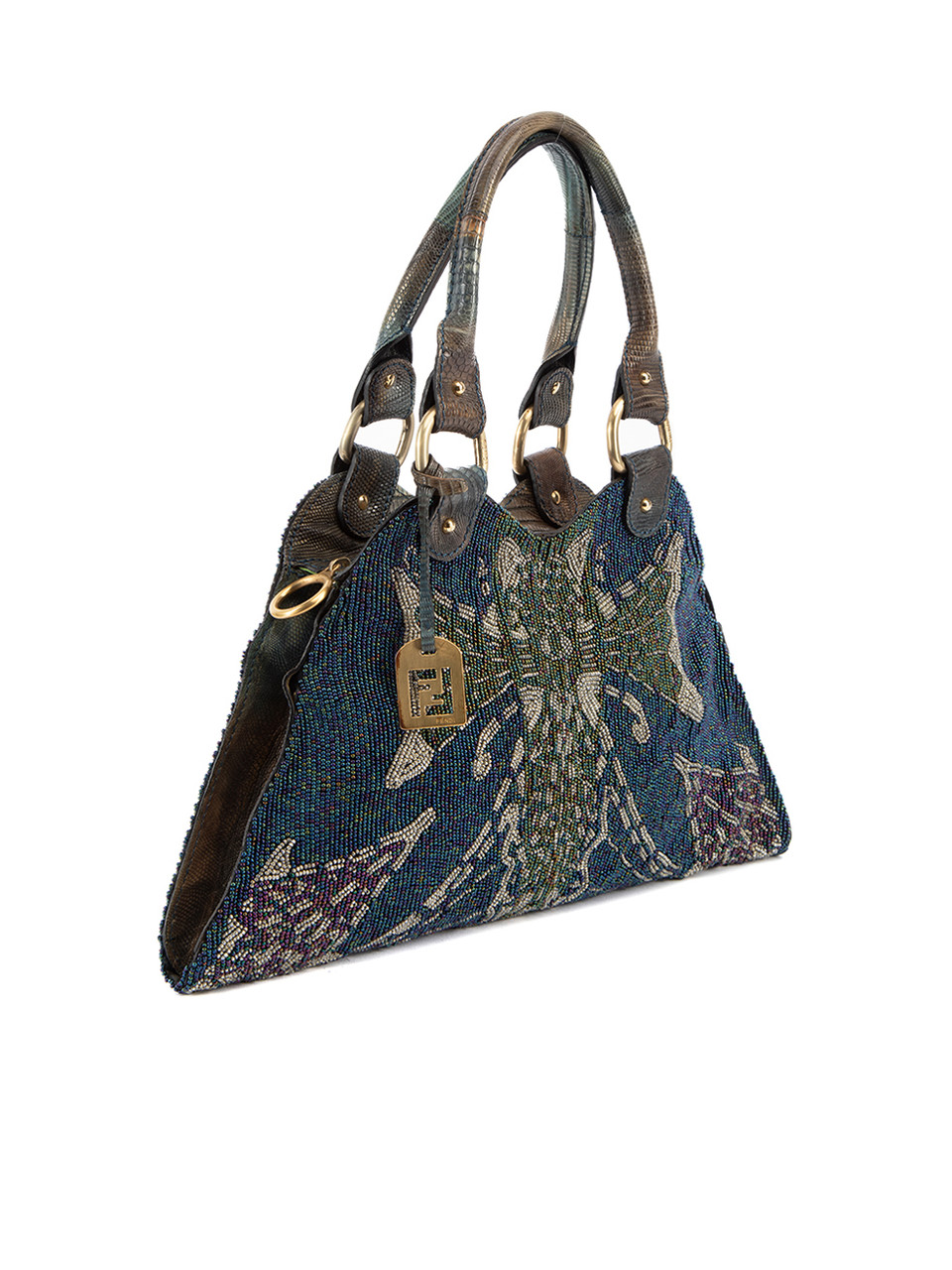 Fendi Multicolour Vintage Beaded Lizard Leather Shoulder Bag