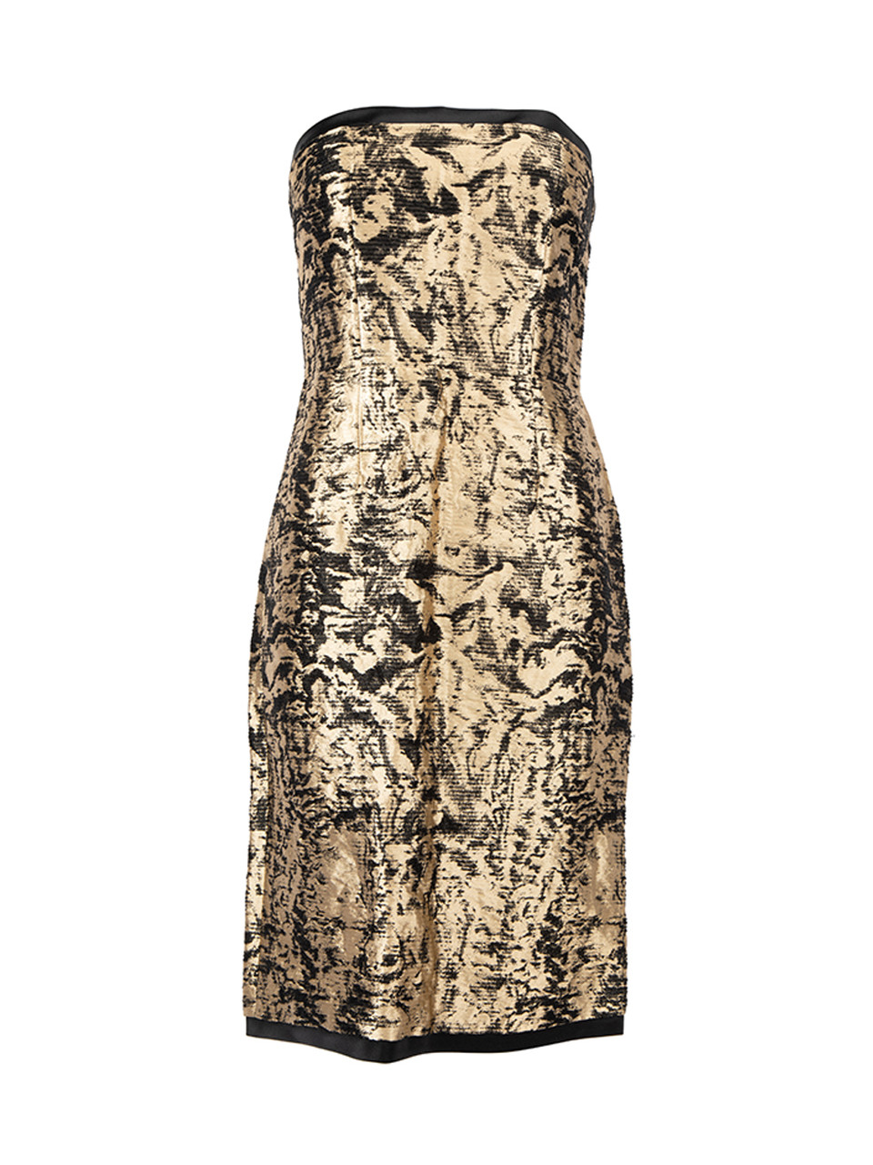 Carolina Herrera Gold & Black Mottled Pattern Strapless Mini Dress