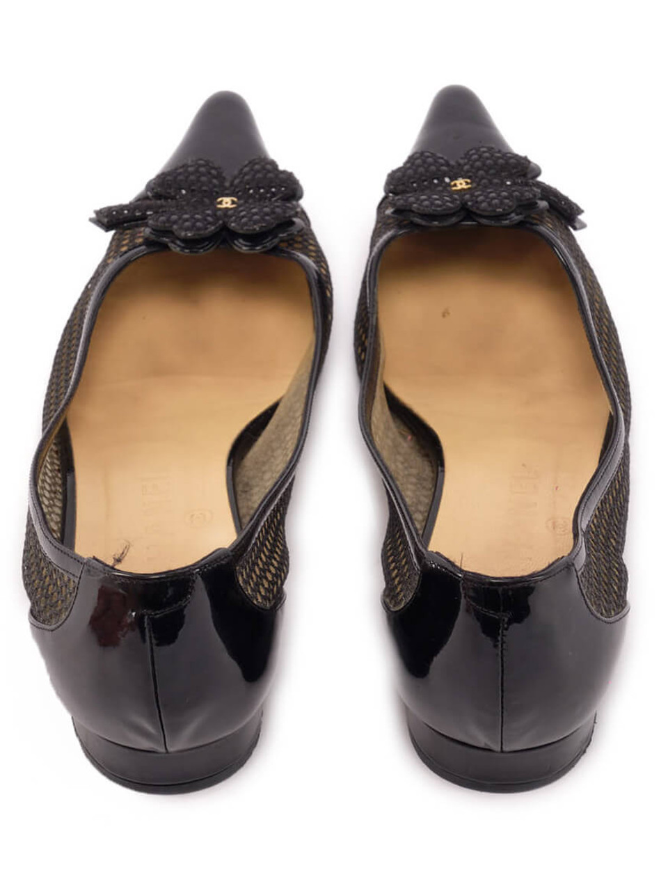Women Chanel Pointed-Toe Camelia Ballerinas - Black Size UK 7 US 10 EU 40