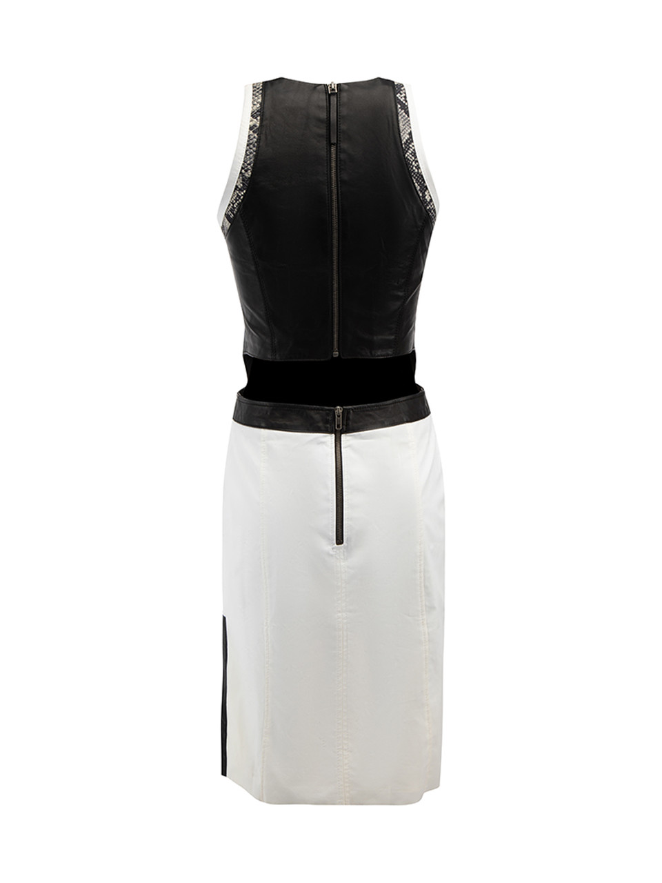 Black and White Leather Panel Cut Out Dress