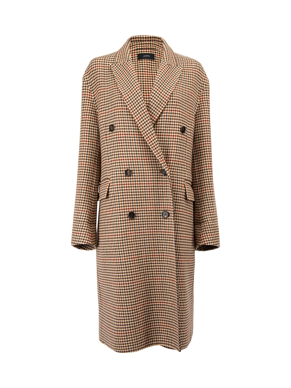 Brown Wool Double Breasted Houndstooth Coat