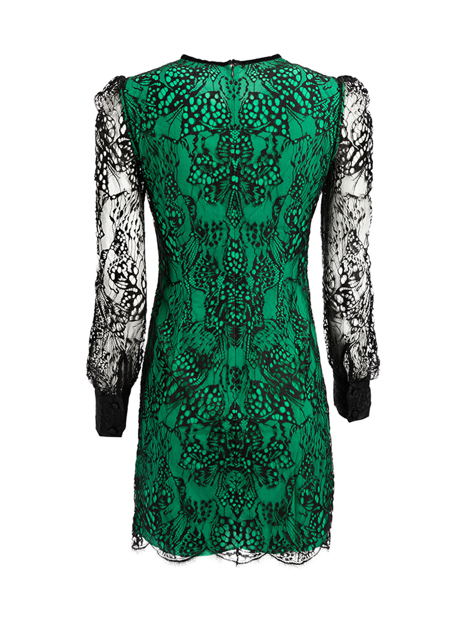 Alexander McQueen Green Lace Overlay Long Sleeve Mini Dress