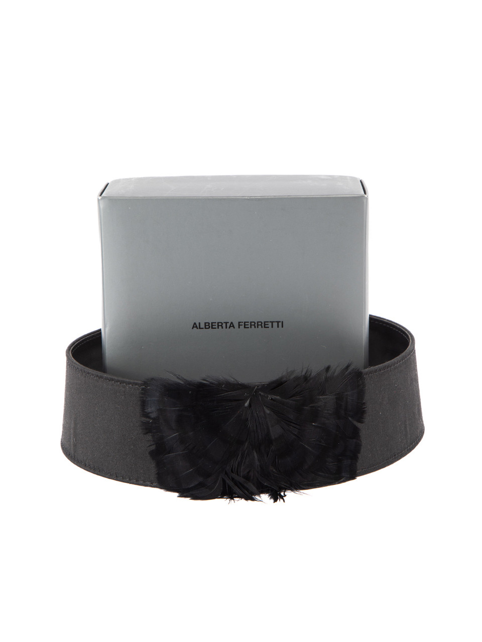 Alberta Ferretti Black Leather Feather Accent Wide Belt