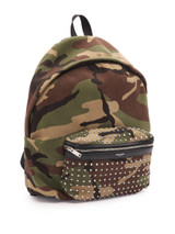 Women Saint Laurent Camo Print Studded Backpack - Green Women Saint Laurent Camo Print Studded Backpack - Green