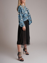 Women Balenciaga Logo Text Print Tie-Neck Silk Shirt - Blue Size XS UK 6 US 2 FR 34 Women Balenciaga Logo Text Print Tie-Neck Silk Shirt - Blue Size XS UK 6 US 2 FR 34