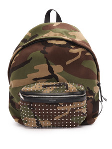 Women Saint Laurent Camo Print Studded Backpack - Green Women Saint Laurent Camo Print Studded Backpack - Green