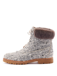 Women Aquazurra Light Grey Heilbrunner Fur Trimmed Boucle Tweed Ankle Boots - Size UK7 US10 EU40 Women Aquazurra Light Grey Heilbrunner Fur Trimmed Boucle Tweed Ankle Boots - Size UK7 US10 EU40