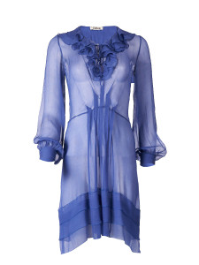 Women Chloé Blue Silk Ruffle V-Neck Dress - Size S UK8 US4 Women Chloé Blue Silk Ruffle V-Neck Dress - Size S UK8 US4