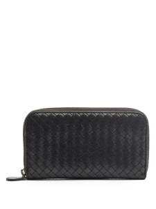 Women Bottega Veneta Black Leather Intrecciato Wallet Women Bottega Veneta Black Leather Intrecciato Wallet