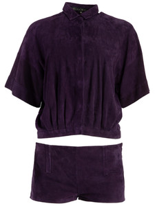 Barbara Bui Purple Suede Runway Suede Shirt & Mini Shorts Set Barbara Bui Purple Suede Runway Suede Shirt & Mini Shorts Set