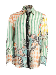 Balmain Women's Striped and Floral Pattern Shirt, Size 6 UK, Multicolour, Silk Balmain Women's Striped and Floral Pattern Shirt, Size 6 UK, Multicolour, Silk