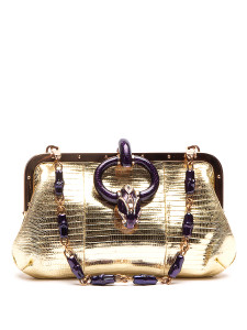 Gucci Women's Snake Embellished Enamel Evening Bag, Gold, Leather Gucci Women's Snake Embellished Enamel Evening Bag, Gold, Leather
