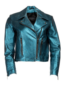 Nour Hammour Women's Metallic Route Biker Jacket, Size 12 UK, Blue, Leather Nour Hammour Women's Metallic Route Biker Jacket, Size 12 UK, Blue, Leather
